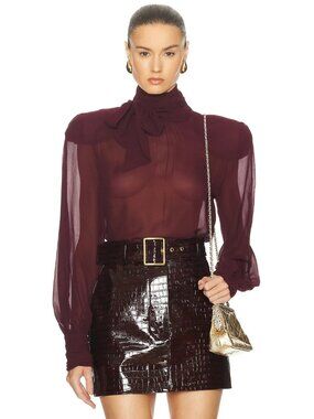 Rowen Rose Oversized Blouse With Bow-neck in Bordeaux